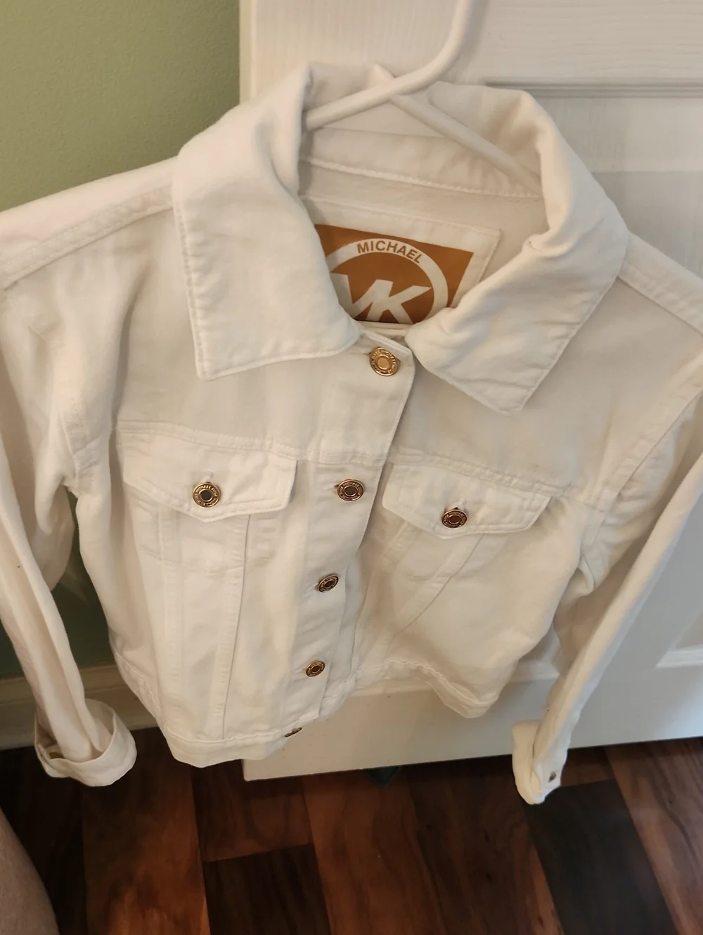 Michael Kors White Denim Jacket with Gold-Tone Buttons